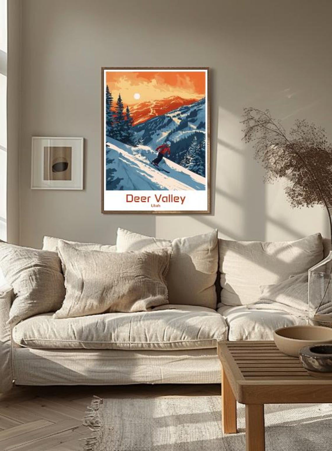 Vivid Deer Valley Utah Skier Sunset Snowy Slopes Scene Poster - Image 3