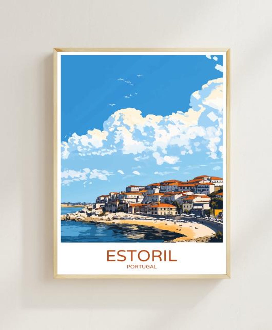 Estoril Portugal Beachfront Old Town Coastline Travel Poster