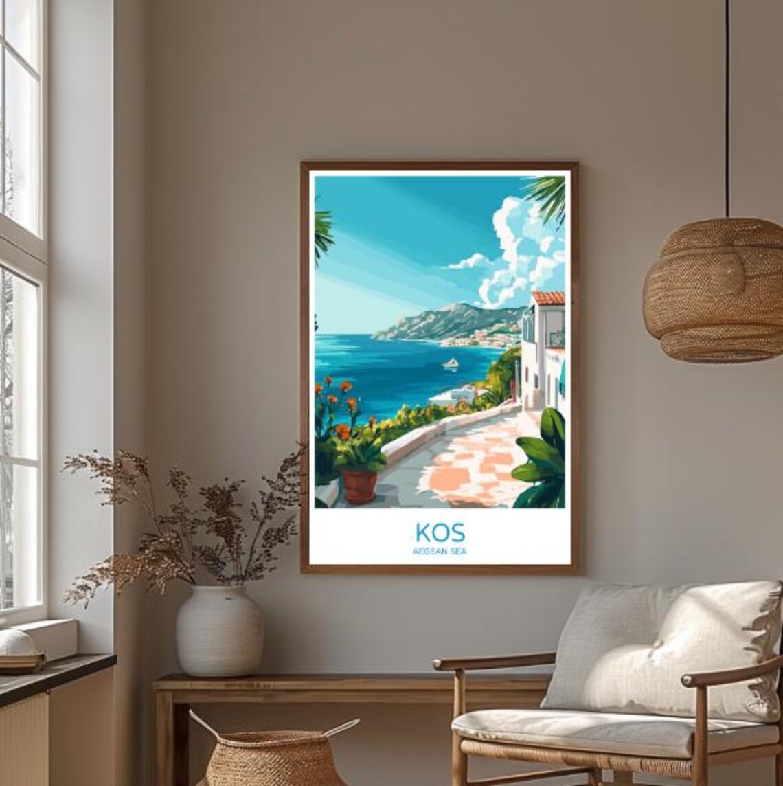 Kos Aegean Sea Greece Coastal Terrace White Villa Ocean View Poster - Image 3