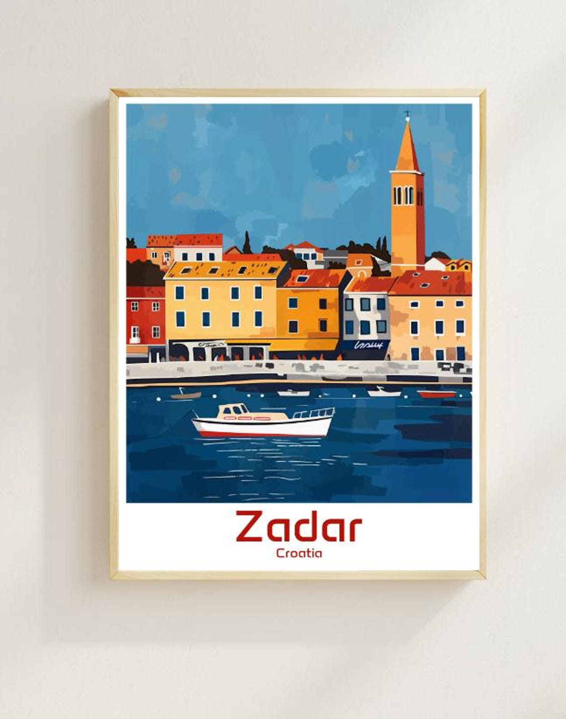 Zadar Croatia Waterfront Old Town with Orange Bell Tower Poster
