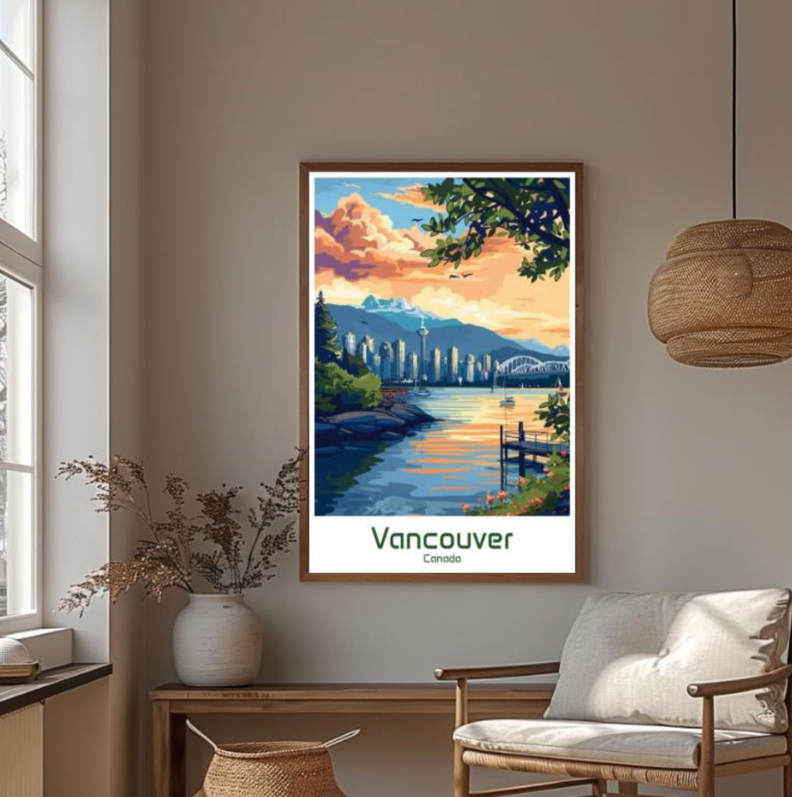 Vancouver Canada Harbor Sunset Skyline Waterfront Travel Poster - Image 4