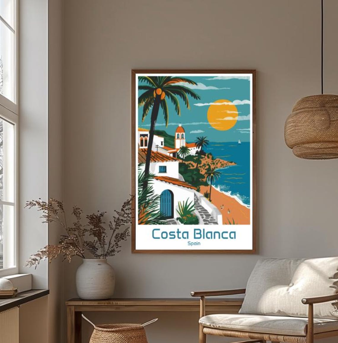 Costa Blanca Spain Whitewashed Village Church Beach Coast Poster - Image 4