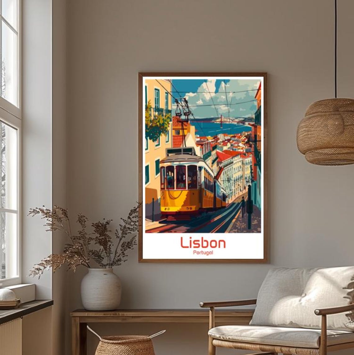 Lisbon Portugal Yellow Tram Climbing Steep Old Town Street Poster - Image 4