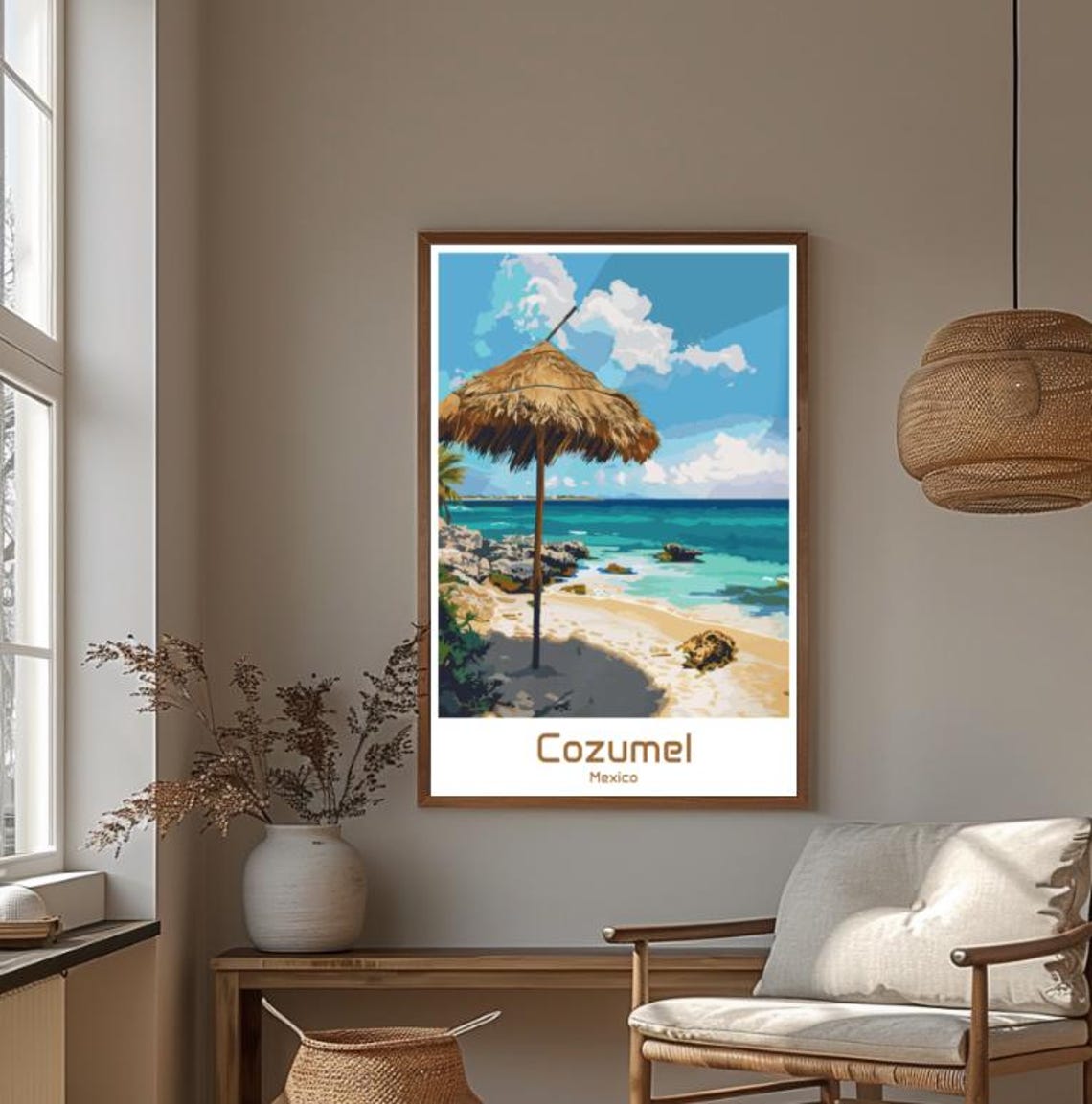 Cozumel Mexico Tropical Beach Thatched Umbrella Caribbean Poster - Image 4