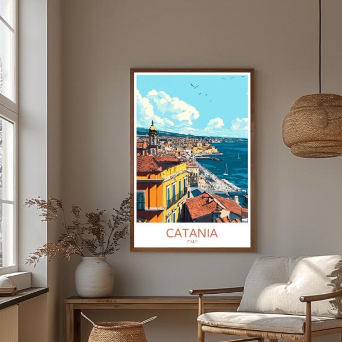 Catania Italy Rooftops Over the Sicilian Coastline Travel Poster - Image 3