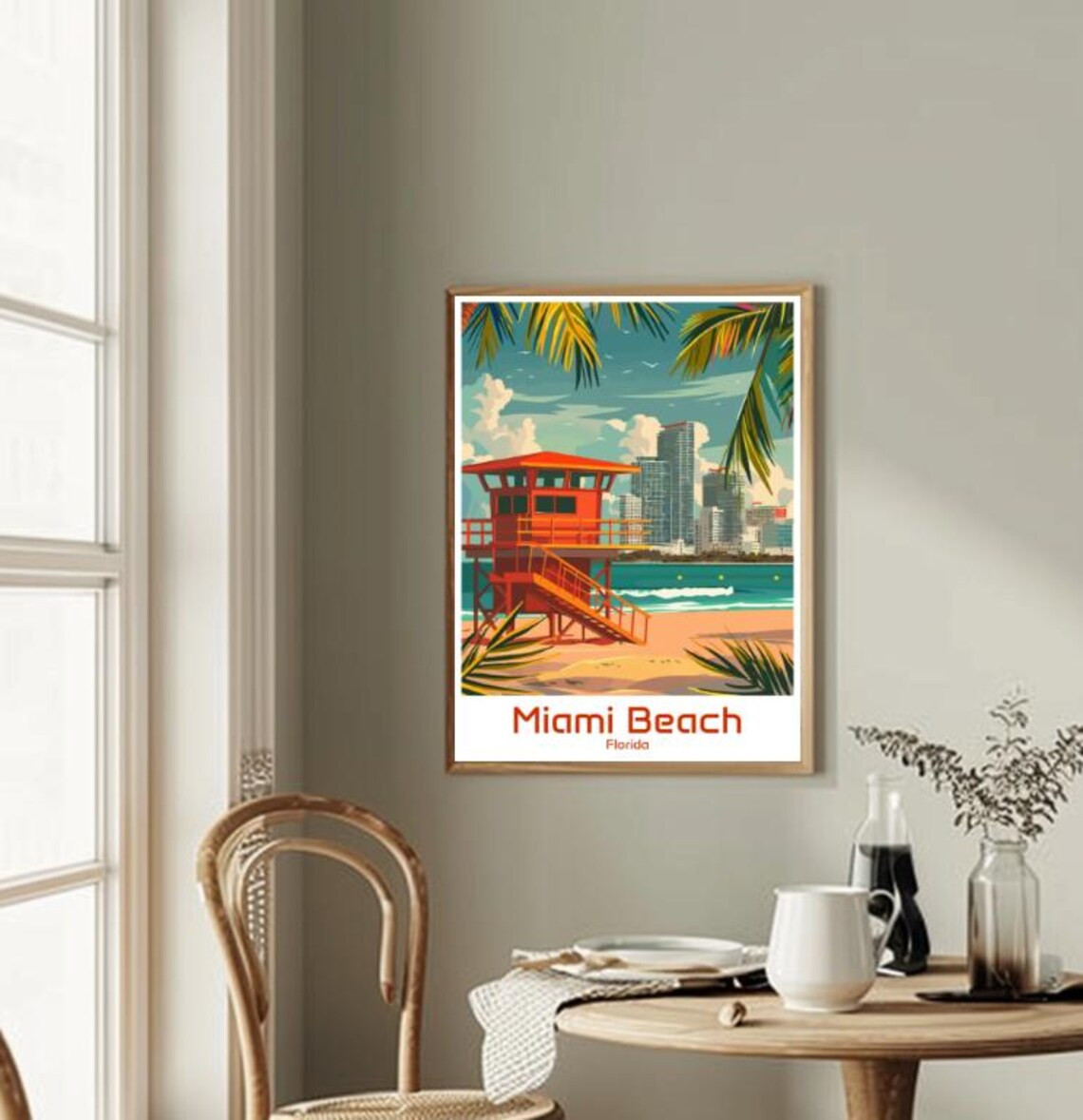 Miami Beach Florida Lifeguard Tower Skyline Vintage Travel Poster - Image 2