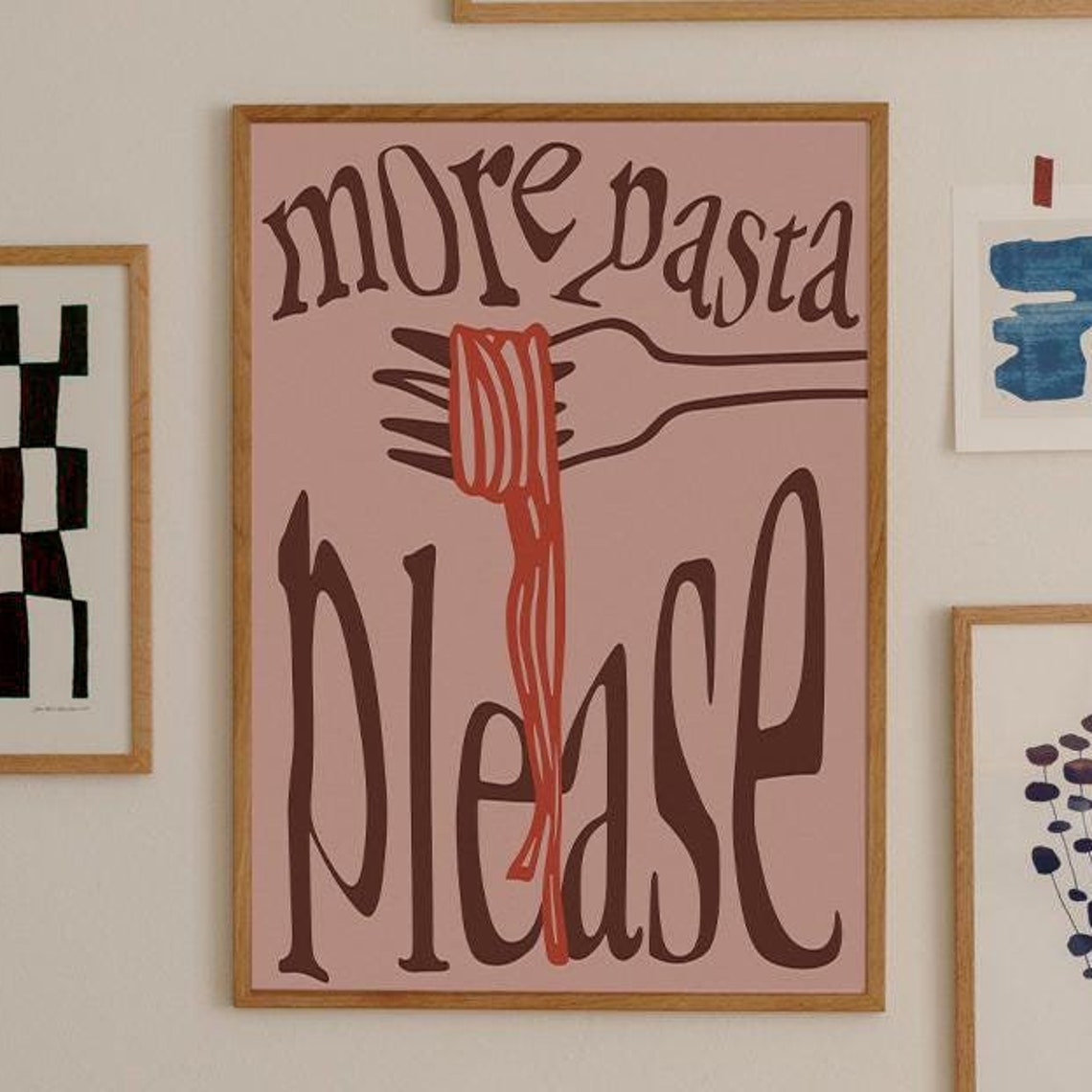 More Pasta Please Spaghetti Fork Mid Century Modern Kitchen Poster