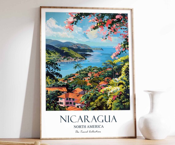 Nicaragua Tropical Coastal Bay Vintage Travel Collection Poster