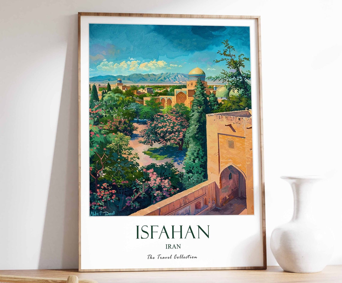 Isfahan Iran Vintage Travel Poster Middle East Islamic Landmark