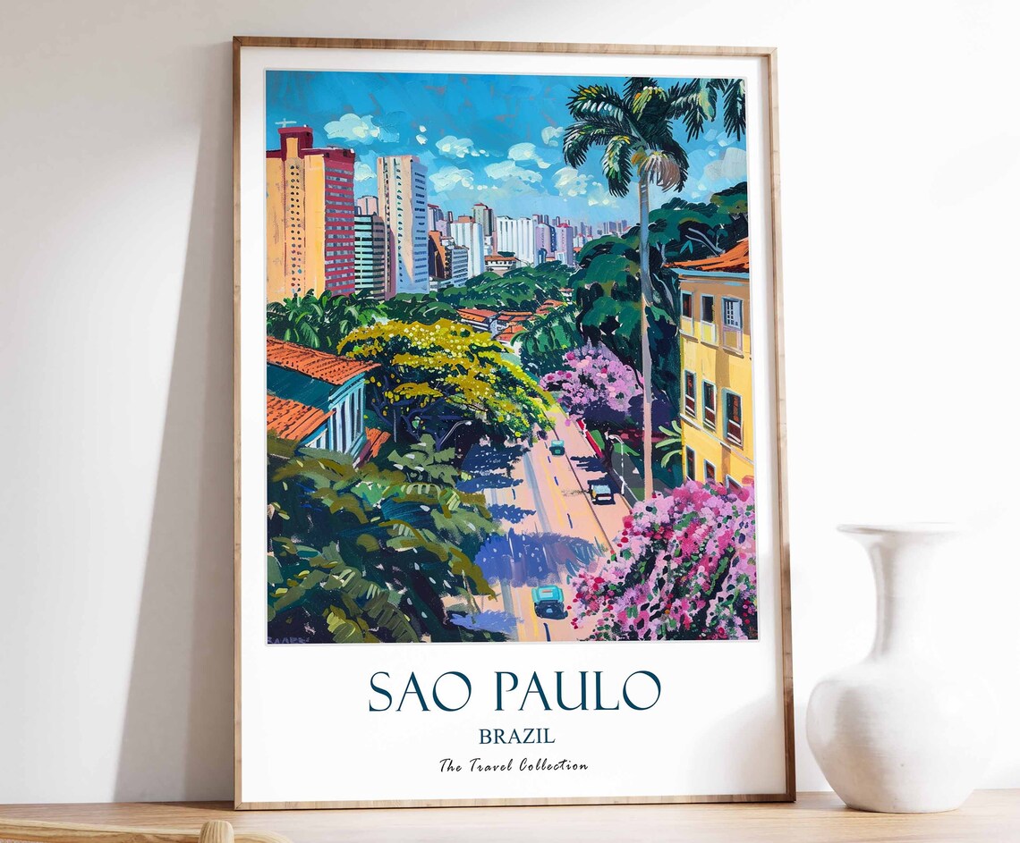Sao Paulo Travel Poster, Tropical Decor Wall Art
