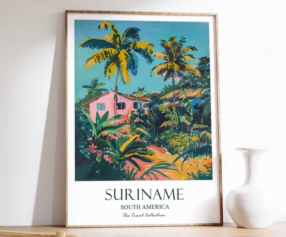 Suriname Print Travel Poster South America Wall Tropical Decor Botanical Latin Gift