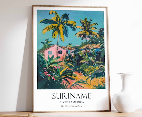 Suriname Tropical Palms And Pink House Travel Collection Poster