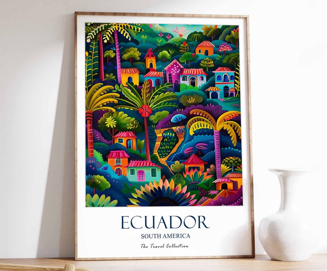 Ecuador Travel Poster Print South America Art Floral Wall Latin Gift