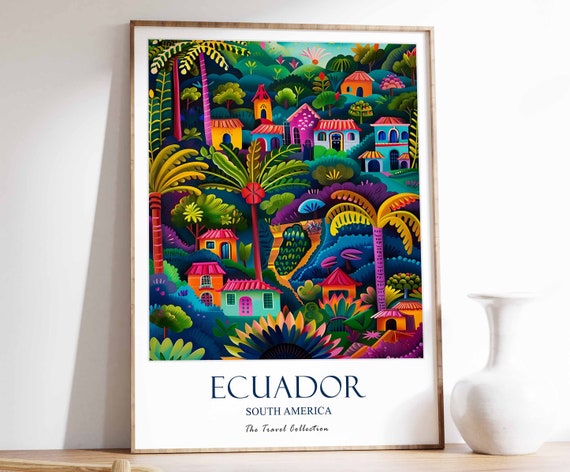 Ecuador Travel Poster Print South America Art Floral Wall Latin Gift