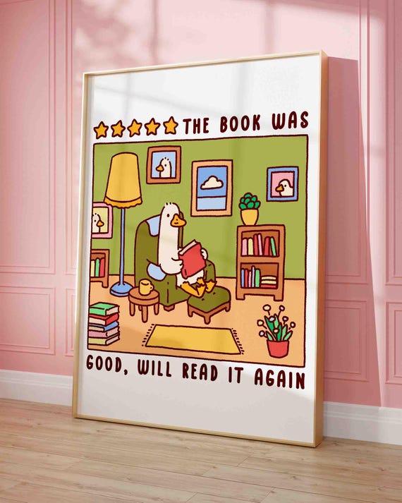Silly Goose Reads A Book Funny Cute Childrens Room Art Trendy Print Kawai Farm Animal Poster Unframed Shipped Wall