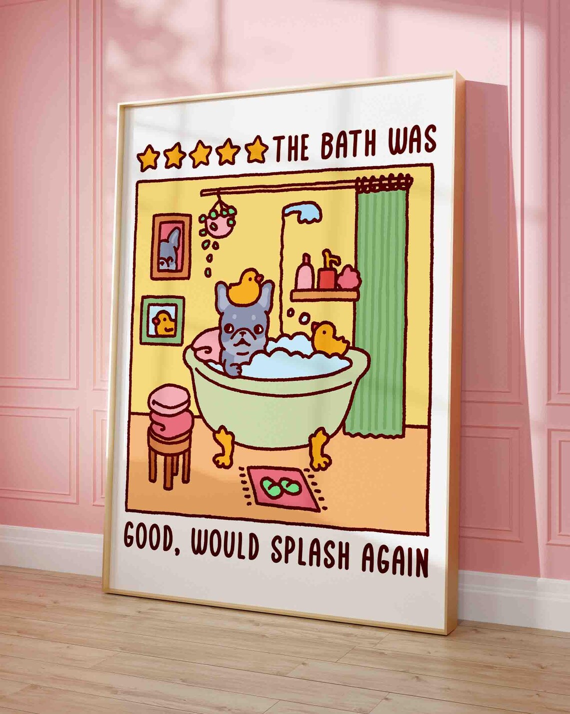 Funny French Bulldog Bubble Bath Bathroom Poster Dog Lover Art