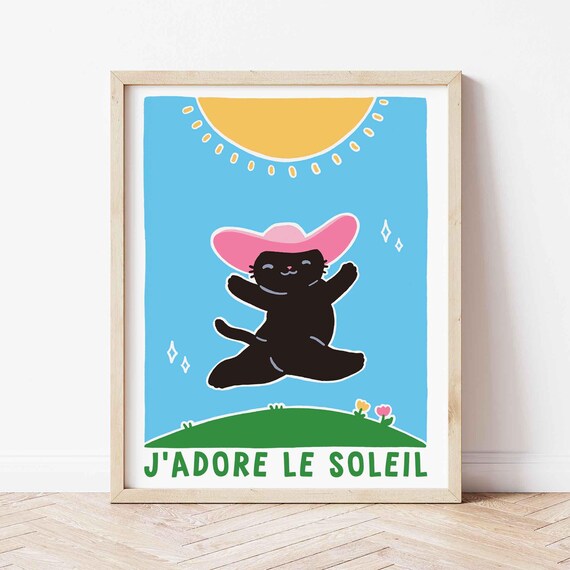 J Adore Le Soleil Black Cat Pink Cowboy Hat Sunny Day Art Poster