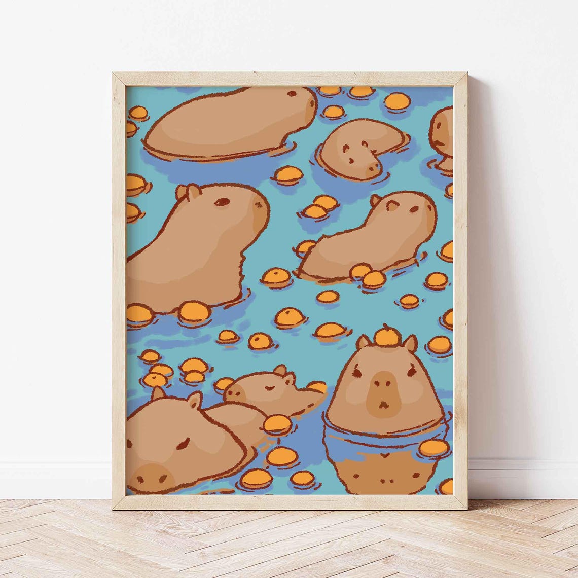Capybaras Swimming In Bath Cute Kawaii Bathroom Fun Art Poster