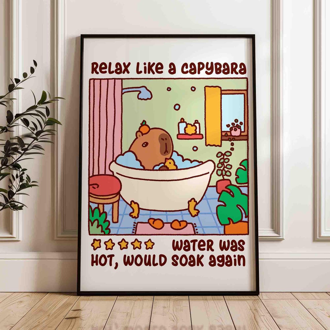 Relax Like a Capybara Bubble Bath Poster Cute Bathroom Wall Decor