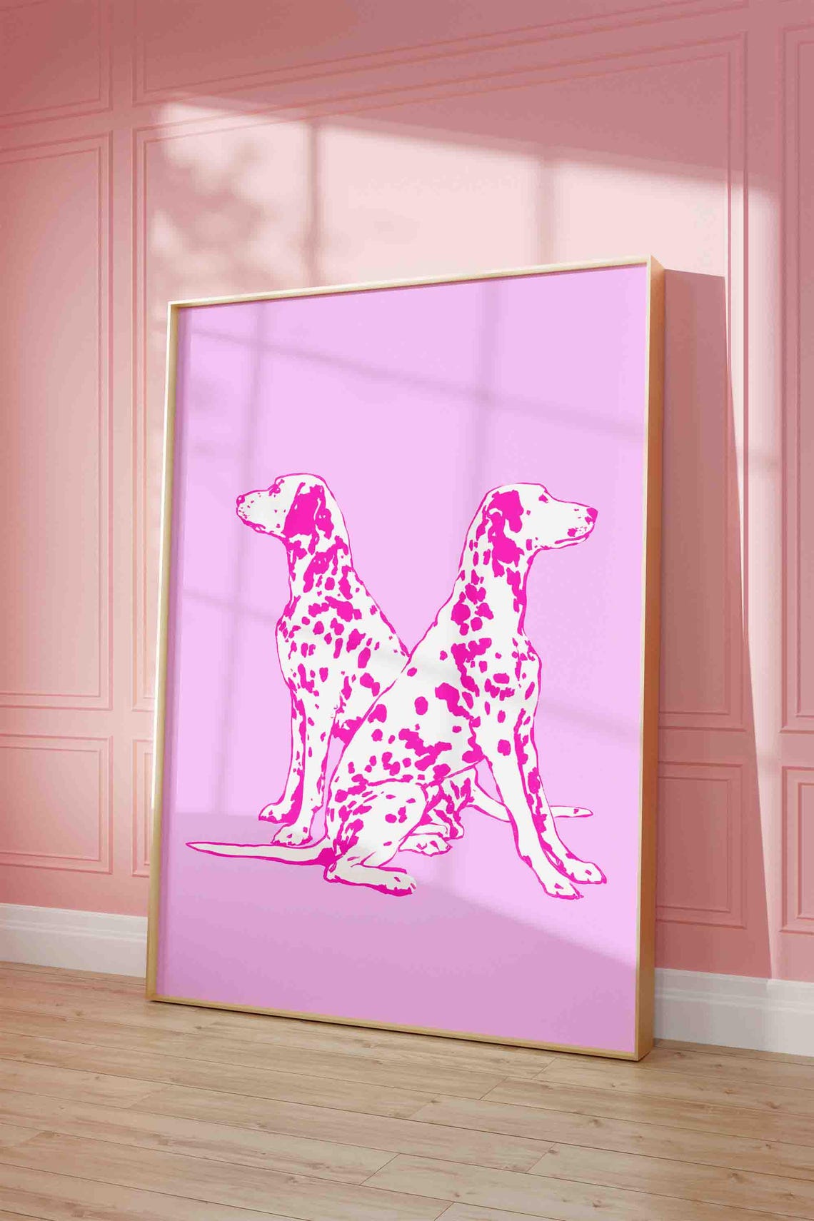 Pink Dalmatian Dogs Duo Trendy Dopamine Decor Dog Lover Wall Art