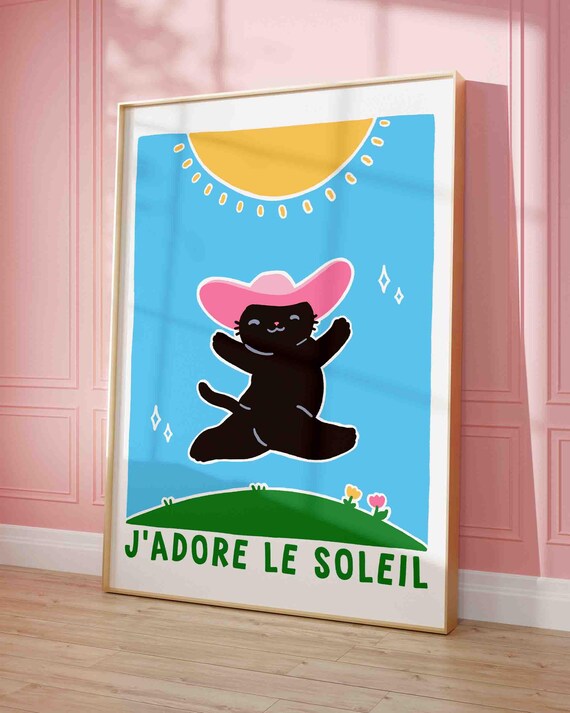 J Adore Le Soleil Black Cat Cowboy Hat Sunshine Fun Art Poster
