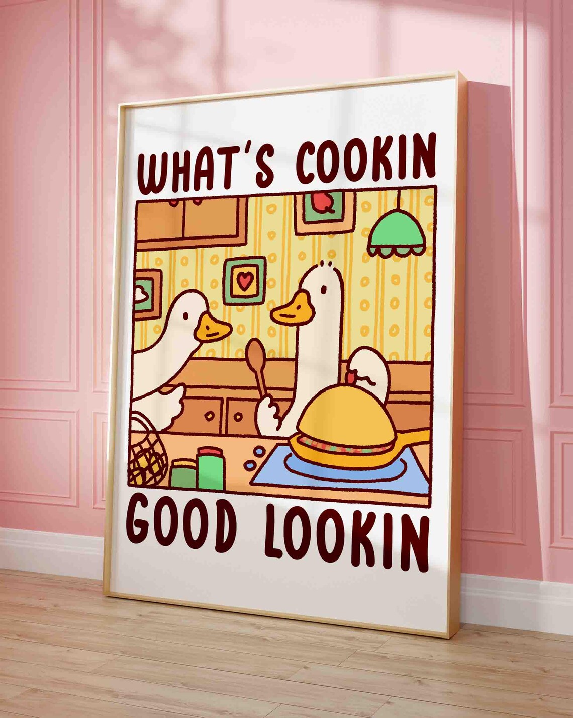 Whats Cookin Good Lookin Duck Poster in Pink Room Kitchen Art