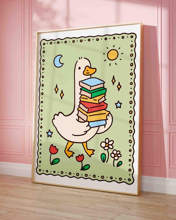 Silly Goose Reads Poster Funny Cute Childrens Room Art Trendy Print Farm Animal Unframed Shipped Wall