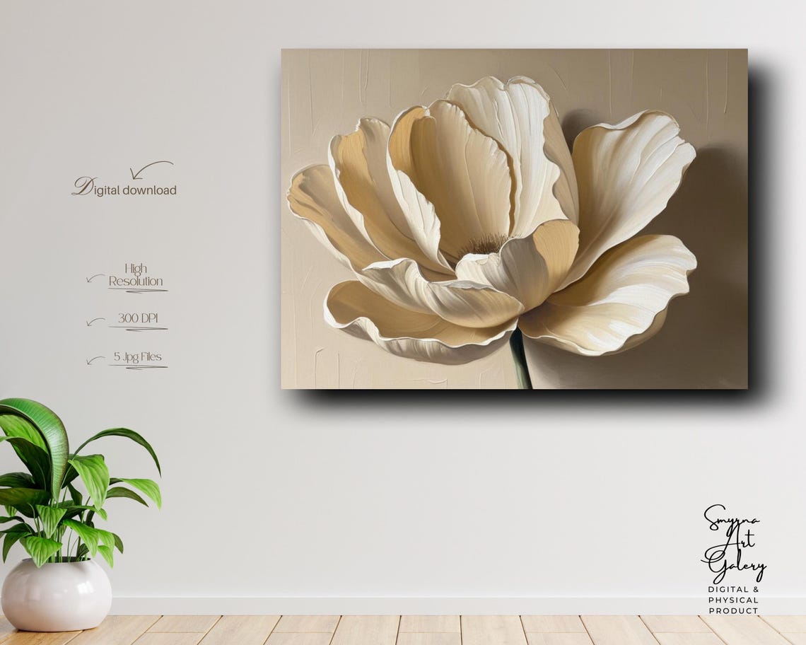 Beige Blooming Flower Close Up Neutral Botanical Minimalist Poster