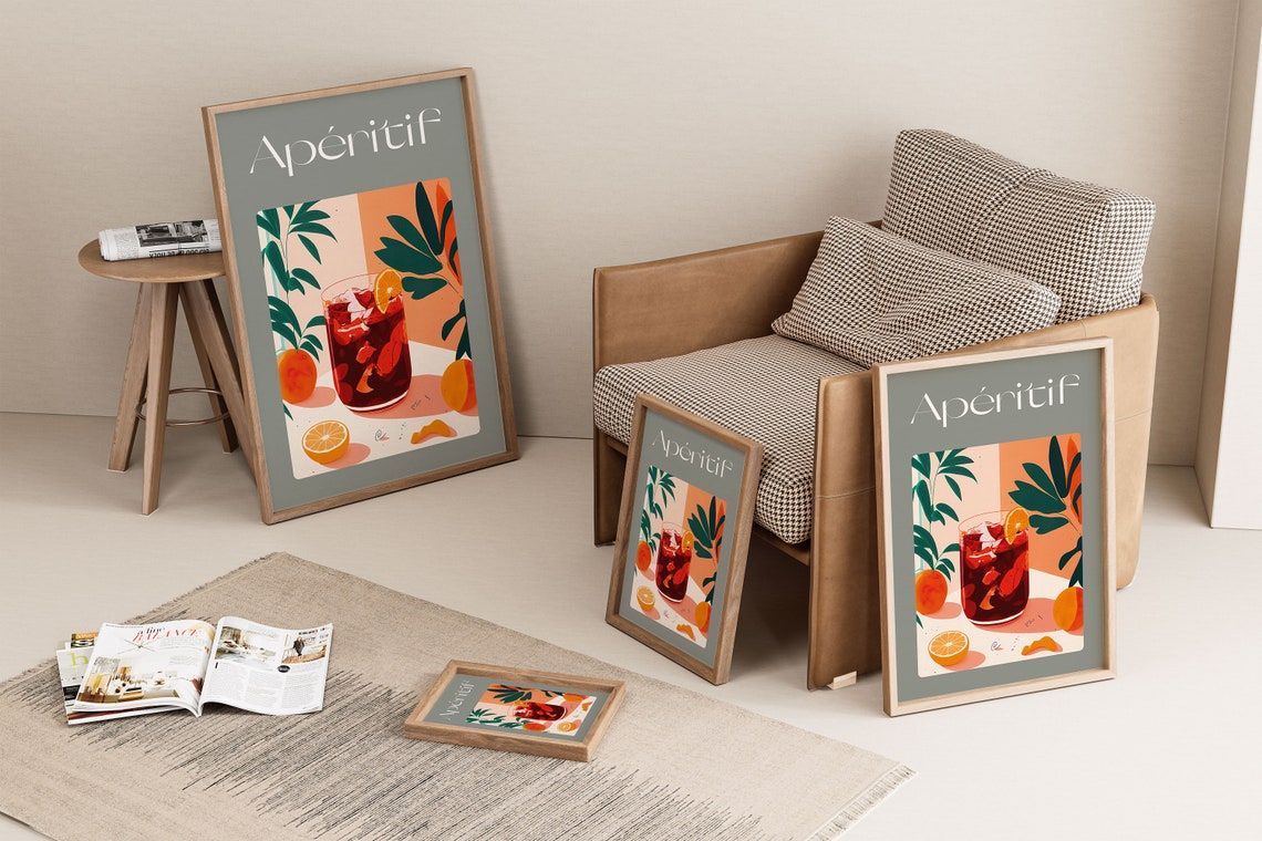 Aperitif Cocktail Red Drink Citrus Botanical Kitchen Art Poster - Image 2