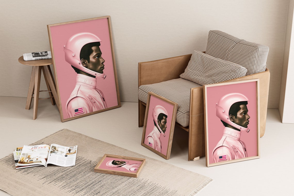 Astronaut in Pink Space Suit Profile Portrait Minimalist Poster - Image 2