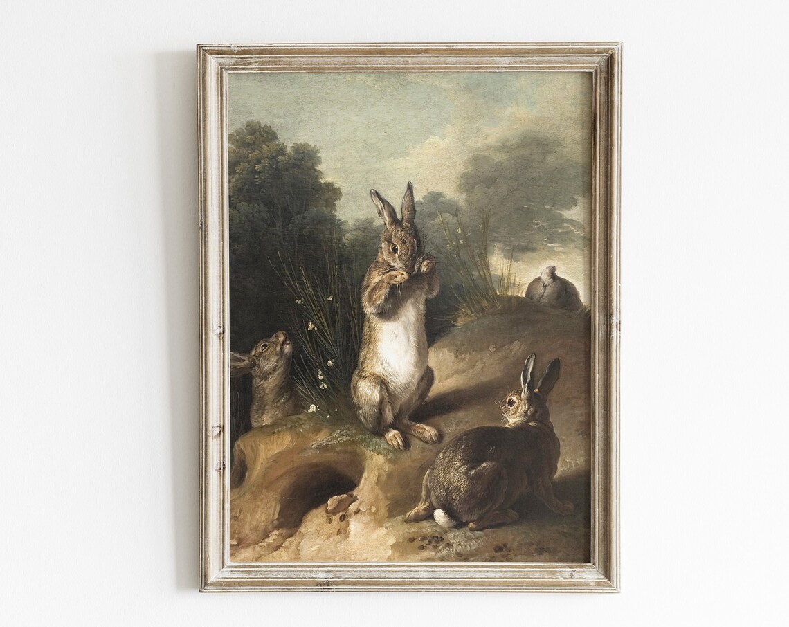 Vintage Rabbit Art Print, Spring Easter Wall Decor