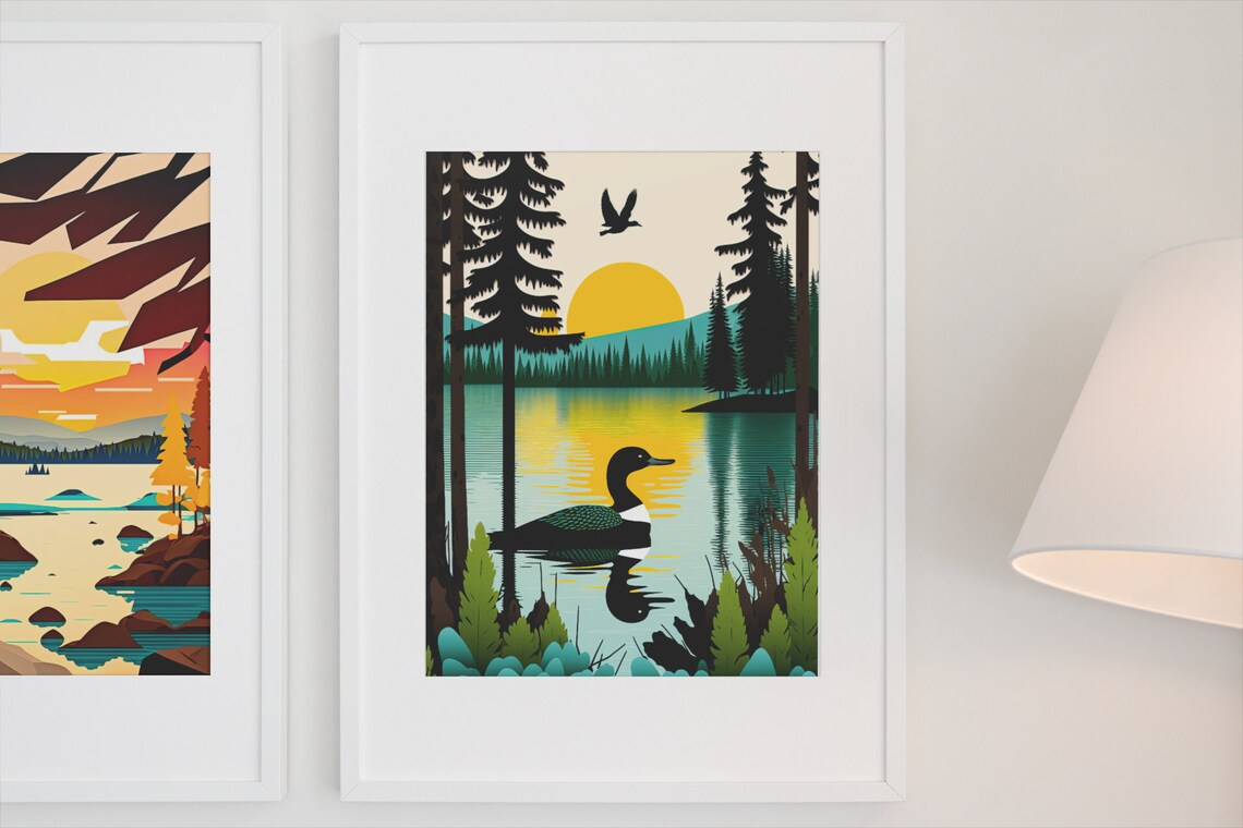 Vintage Loon Nature Lake House Wall Art Print - Image 3
