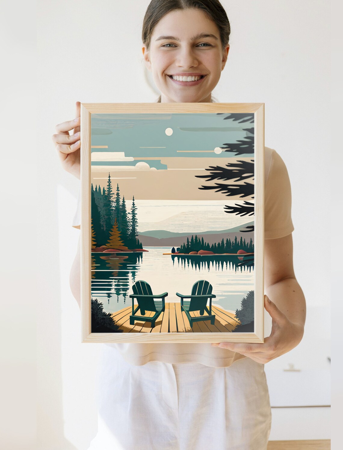 Adirondack Vintage Travel Poster, Rustic Lake House