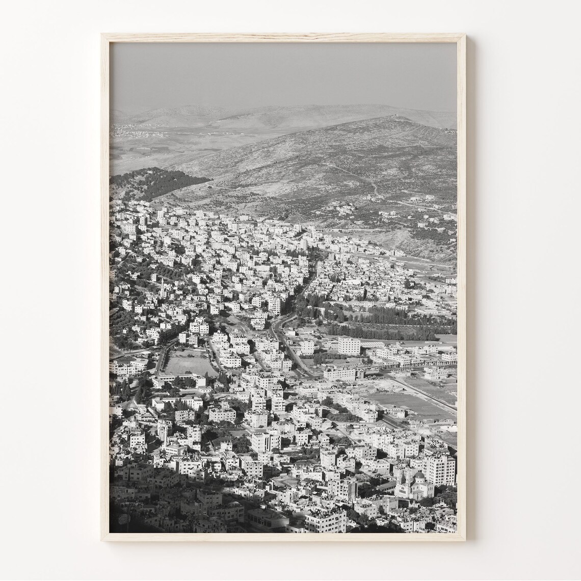 Nablus Map, Black And White Travel Poster