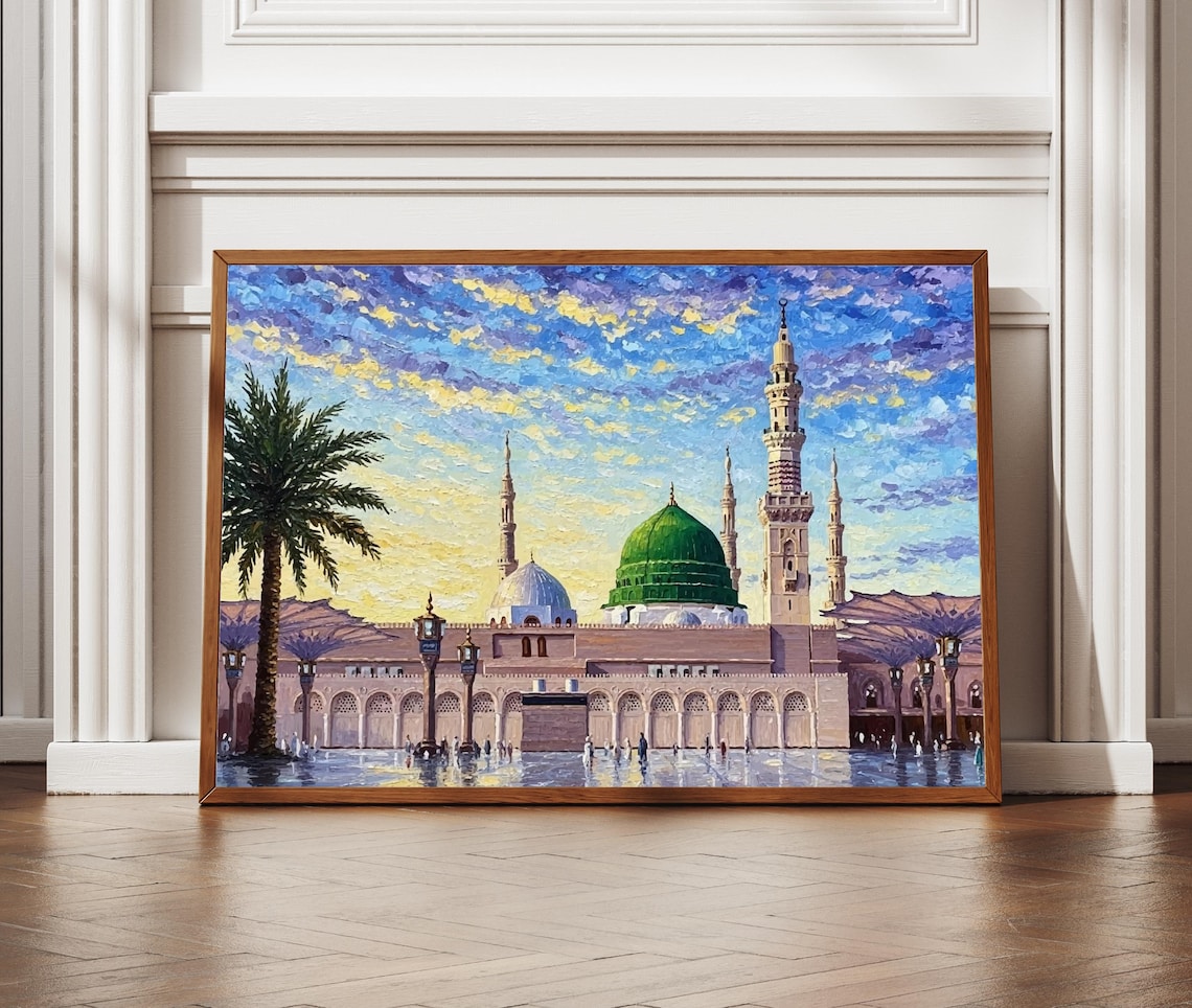 Masjid Annabawi, Medina Green Dome Textured Print