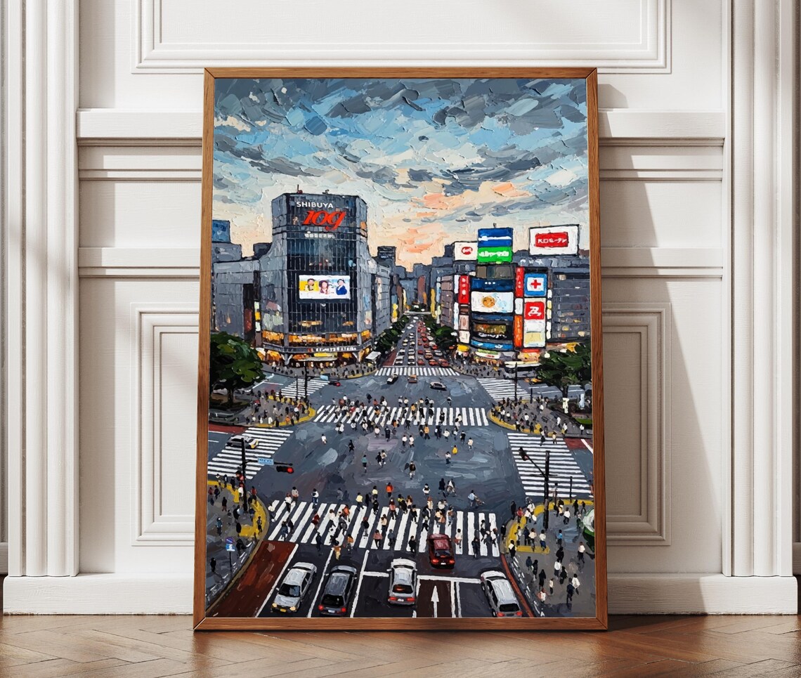 Shibuya Crossing Tokyo Textured Style Travel Poster