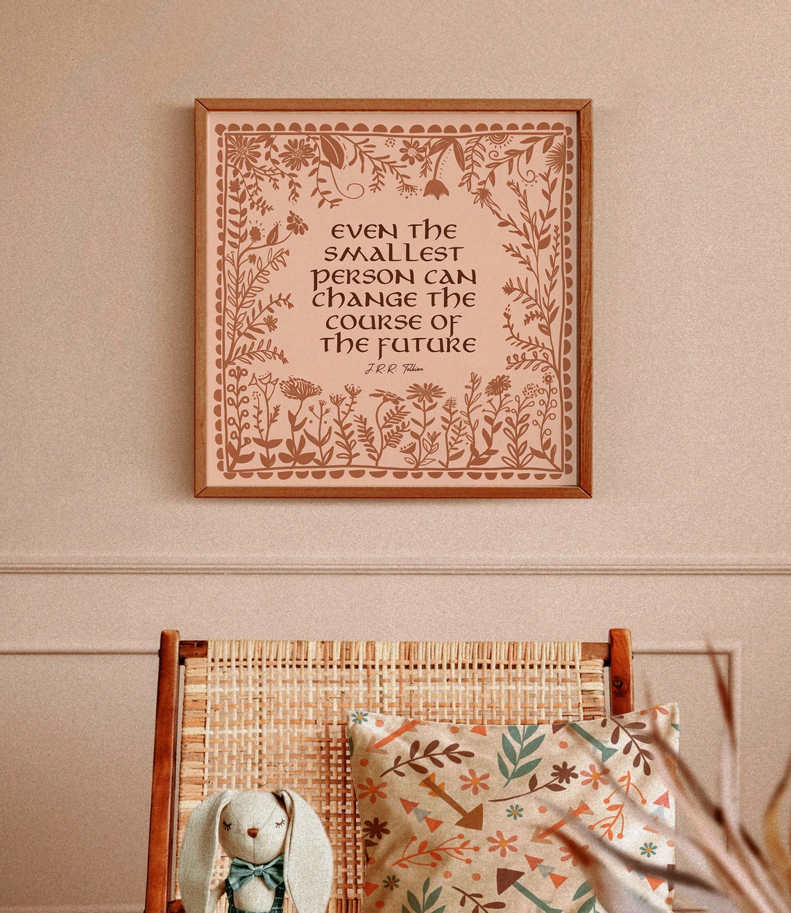 Lord Of The Rings Nursery Art Even The Smallest Person Flower Wall Art For Girls Room Square Peach Pink Floral Print - Image 3
