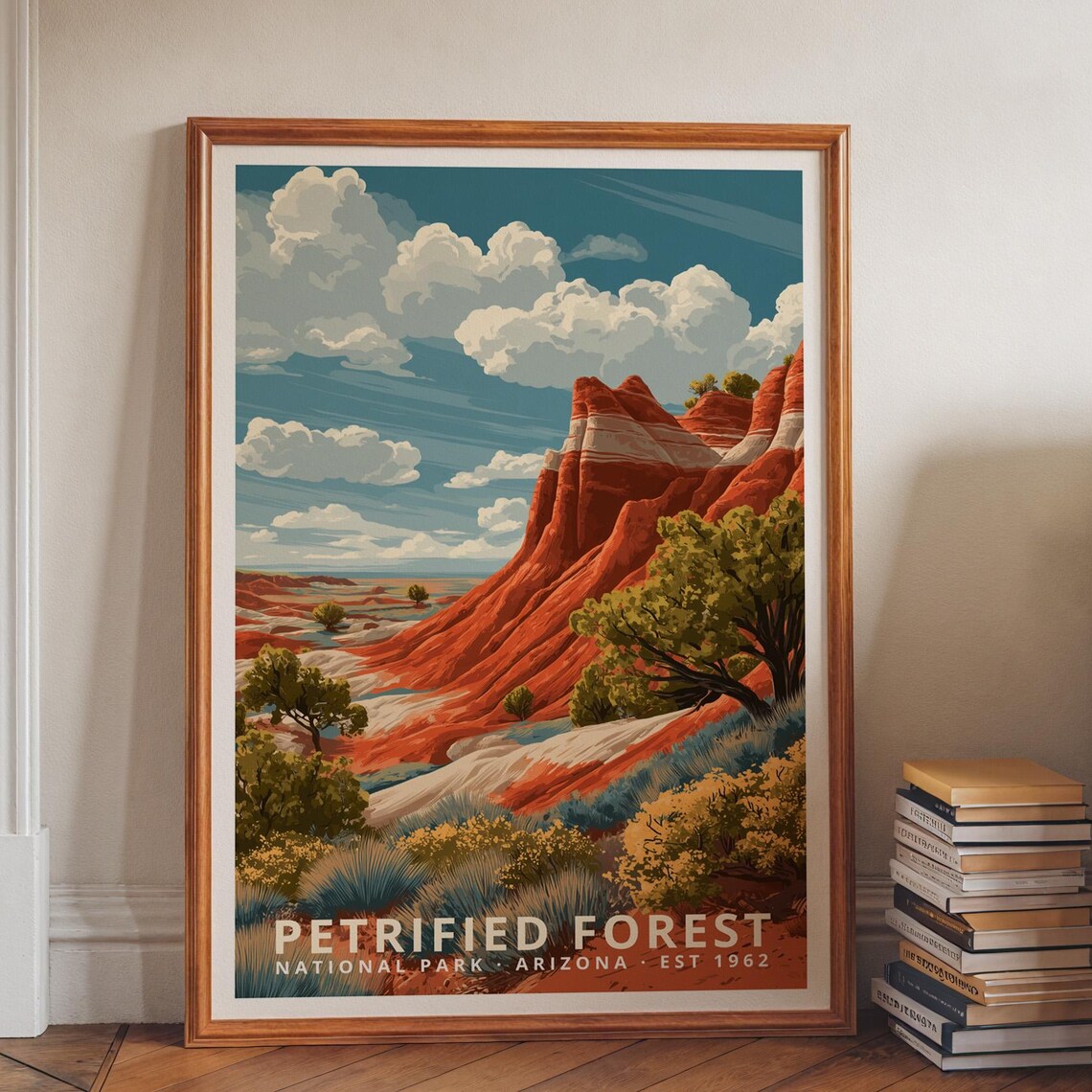 Petrified Forest Arizona Red Rock Mesas Retro National Park Travel Poster