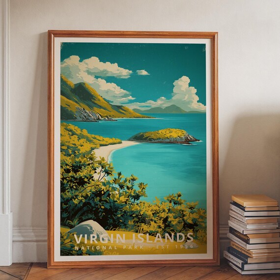 Virgin Islands National Park Tropical Bay Retro Travel Poster