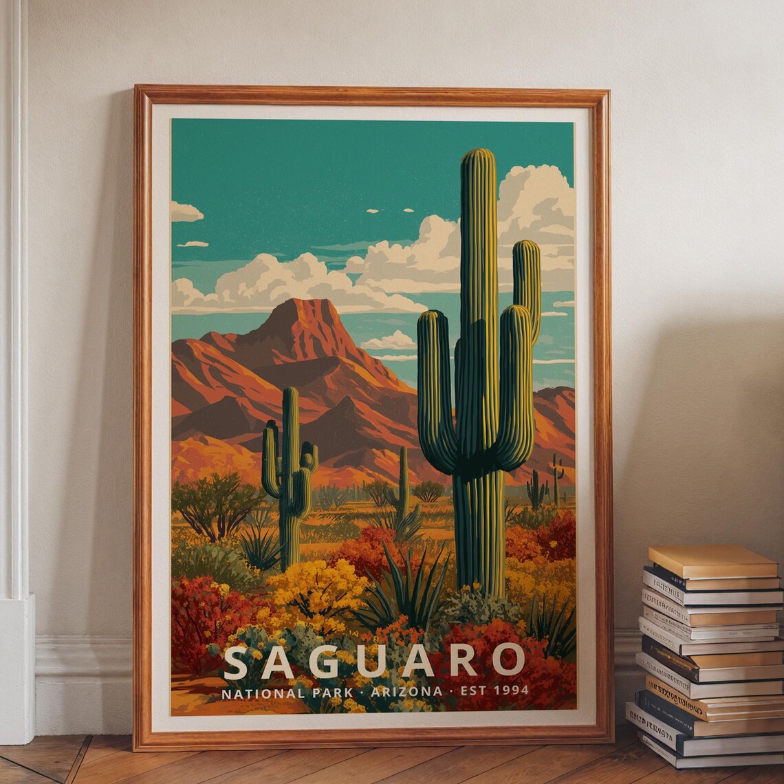 Saguaro National Park Arizona Giant Cactus Retro Travel Poster