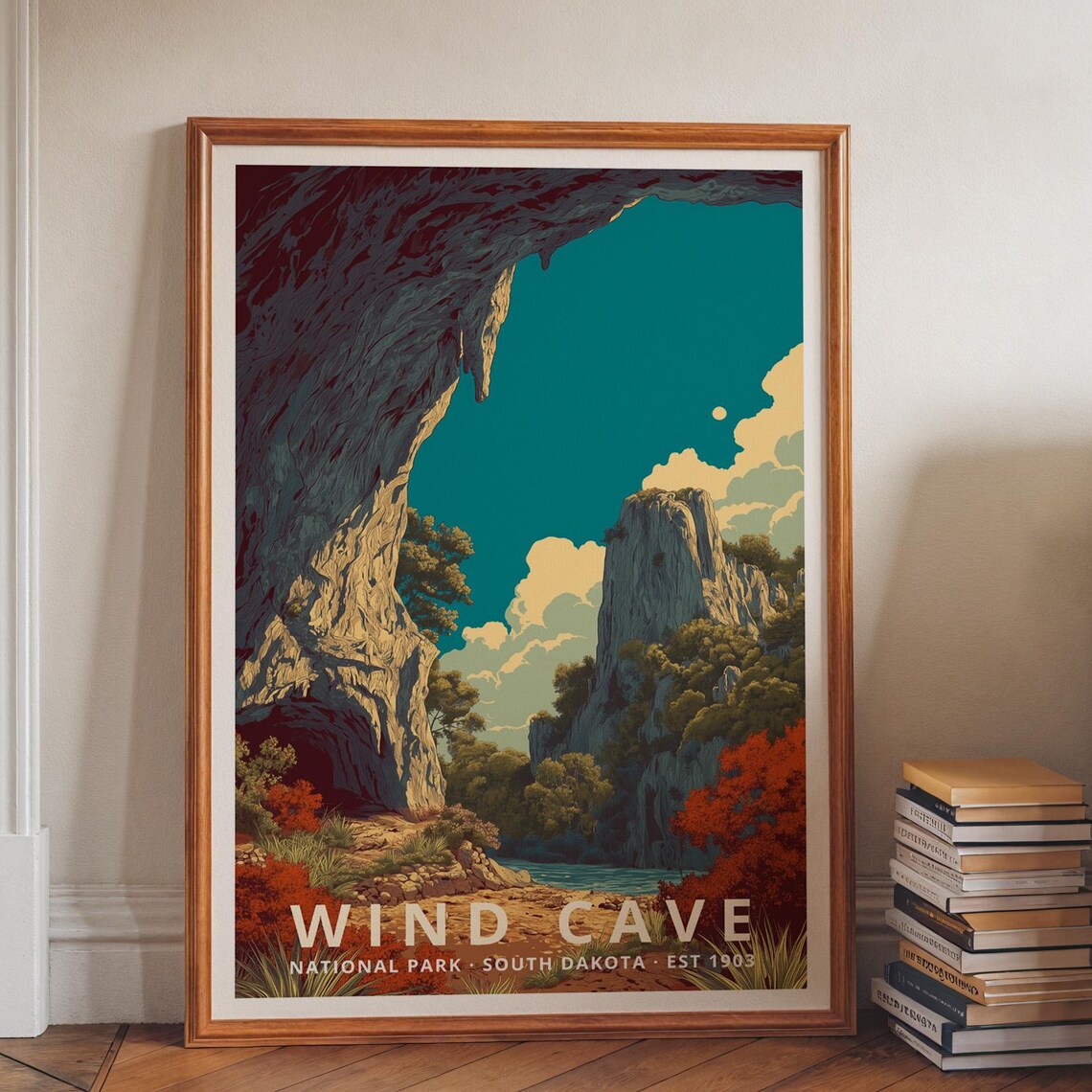 Wind Cave National Park Retro Travel Poster