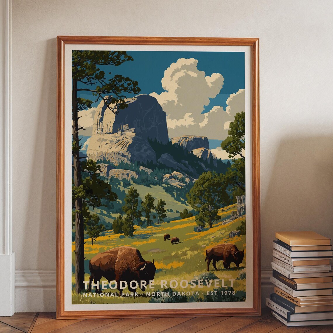 Theodore Roosevelt National Park Bison Prairie North Dakota Travel Poster