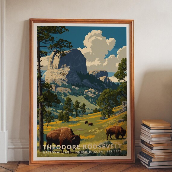 Theodore Roosevelt National Park Bison Prairie North Dakota Travel Poster