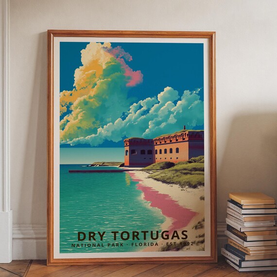 Dry Tortugas National Park Vintage Travel Poster Florida Beach Art