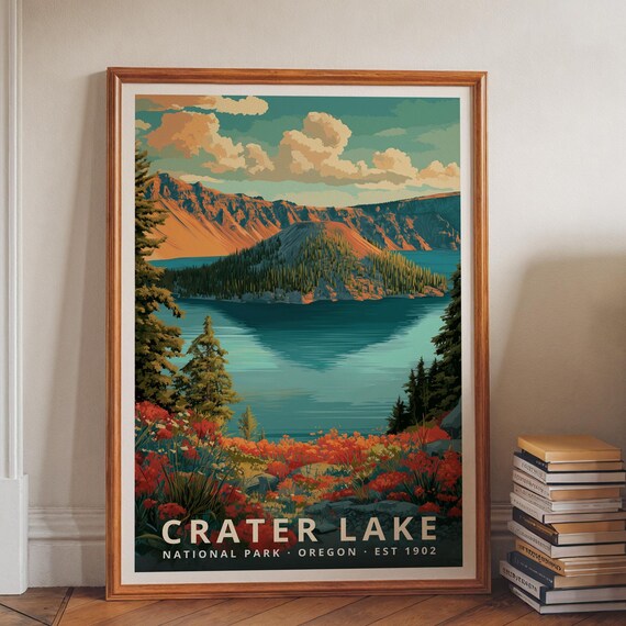 Crater Lake National Park Oregon Deep Blue Lake Travel Poster