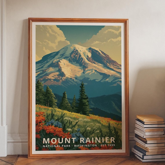 Mount Rainier Washington Wildflower Meadow National Park Travel Poster