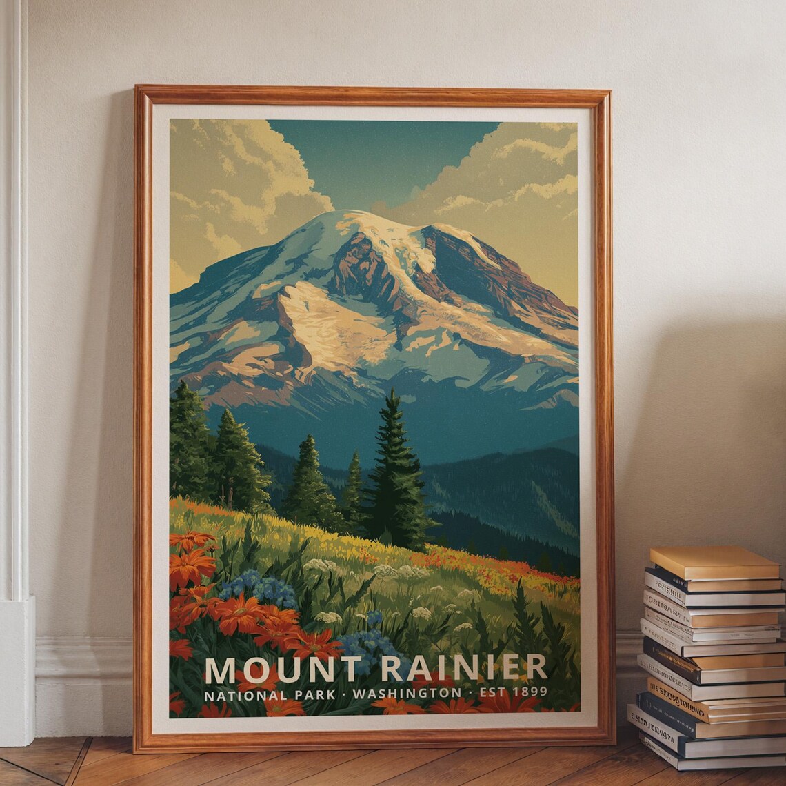 Mount Rainier Washington Wildflower Meadow National Park Travel Poster