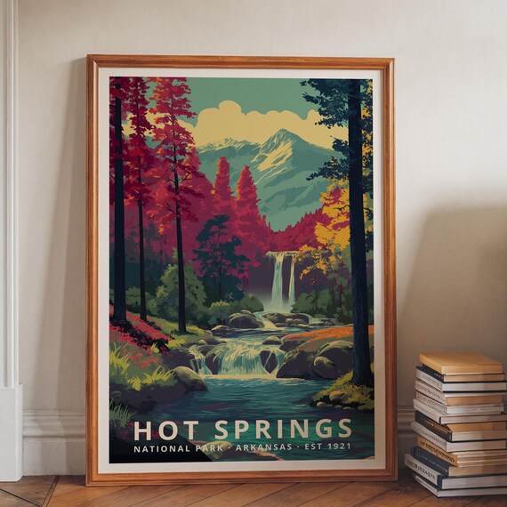 Hot Springs National Park Vintage Travel Poster Arkansas Falls Art