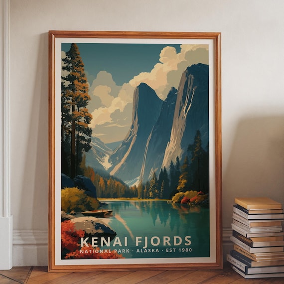 Kenai Fjords Alaska Glacial Valley Retro National Park Travel Poster