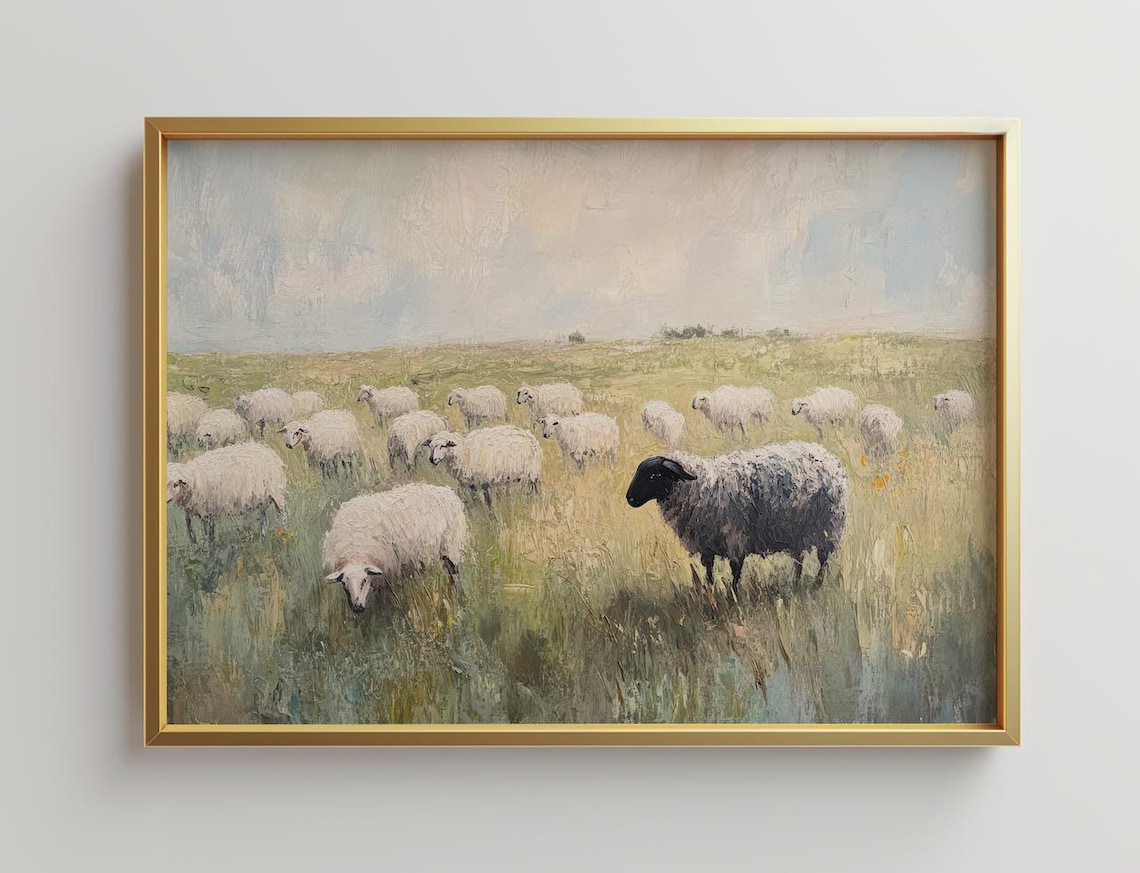 Black Sheep Art Print, Modern Farmhouse Landscape
